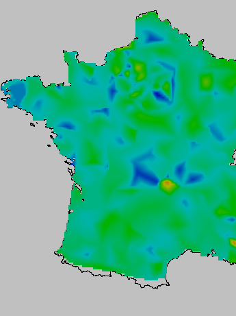 Ecarts en cm sur les composantes planimétriques des stations du RGP entre les version 2 et 2b Ecarts en cm sur les composantes planimétriques des stations du RGP entre les version 2 et 2b